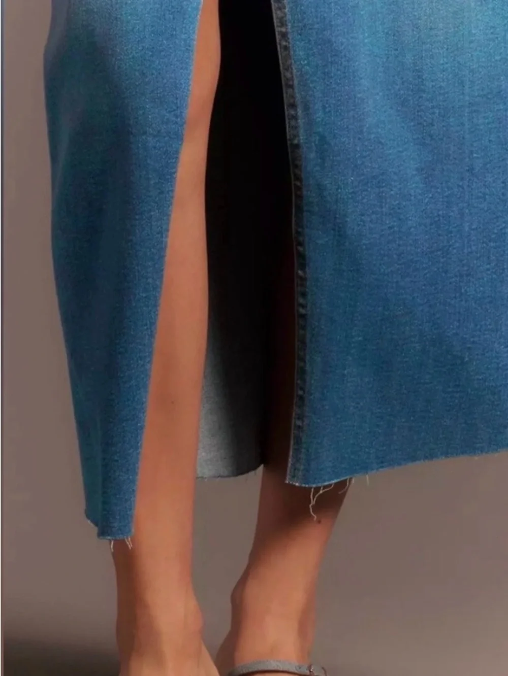 Anthropologie Denim Strapless Madi  dress by Pilcro with Front Slit - Blue